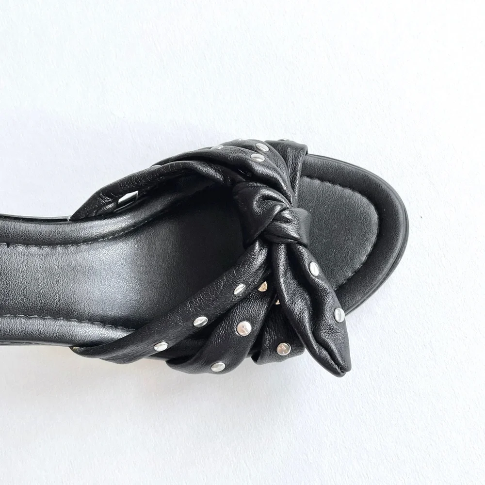A. Giannetti Studded Black Leather Sandal Heels - Picture 2 of 7